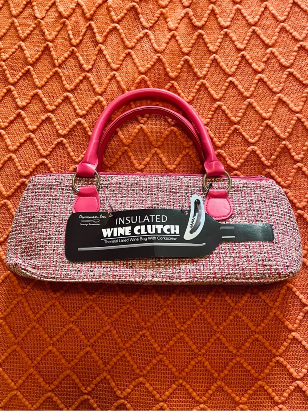 Insulated Pink Tweed Wine Clutch